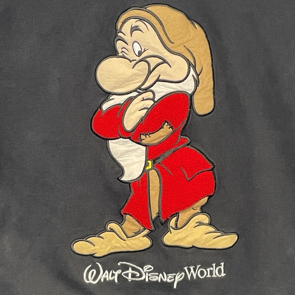 Vintage Walt Disney‎ World Grumpy Full Zip Sweatshirt Size L Black Embroidery - Picture 10 of 16